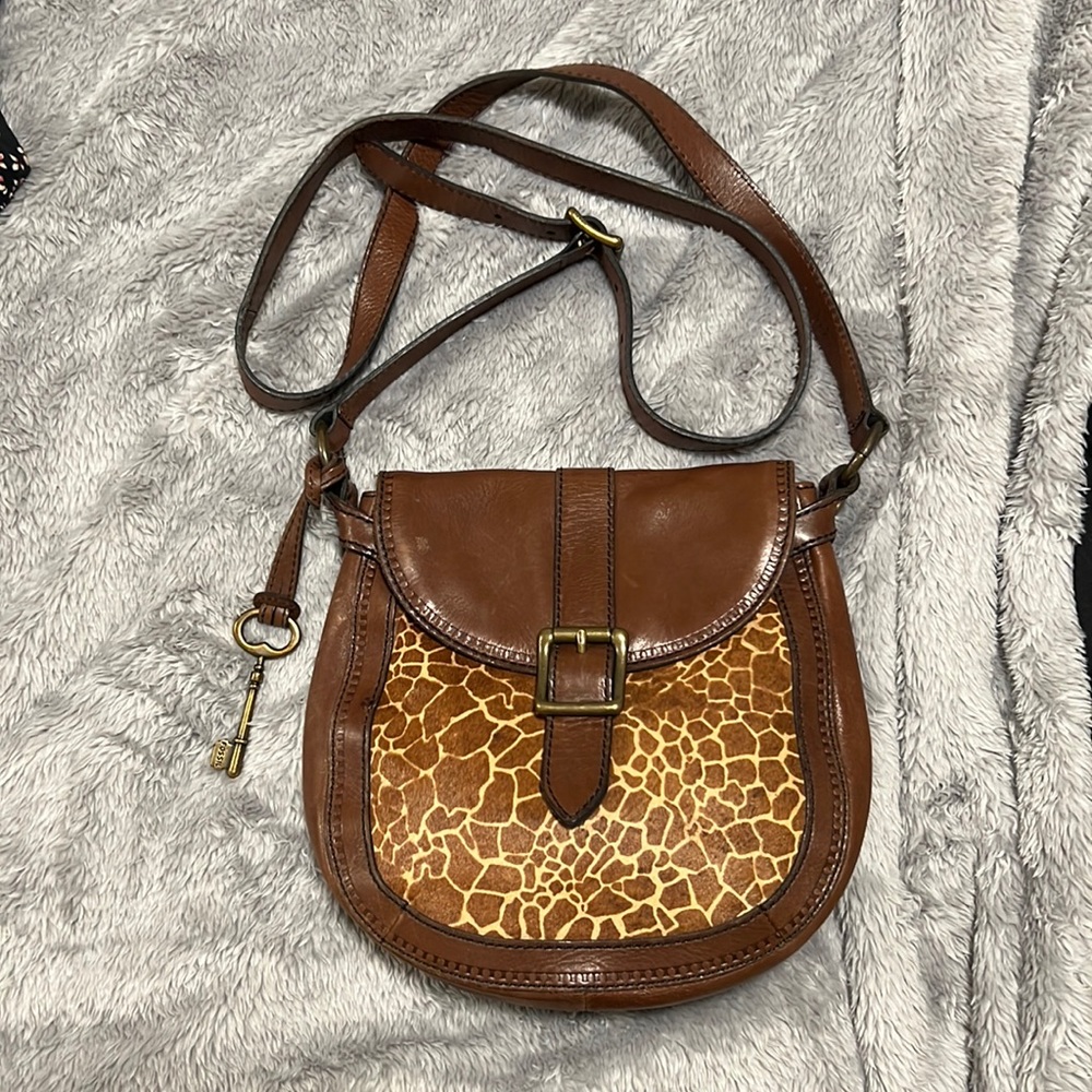 Fossil Leather and Animal Print Crossbody Bag
